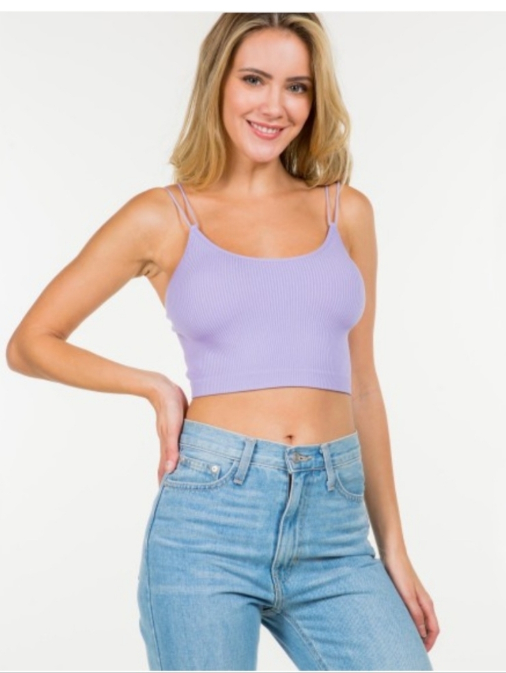 Strappy Ribbed Crop Top Tank convertible straps